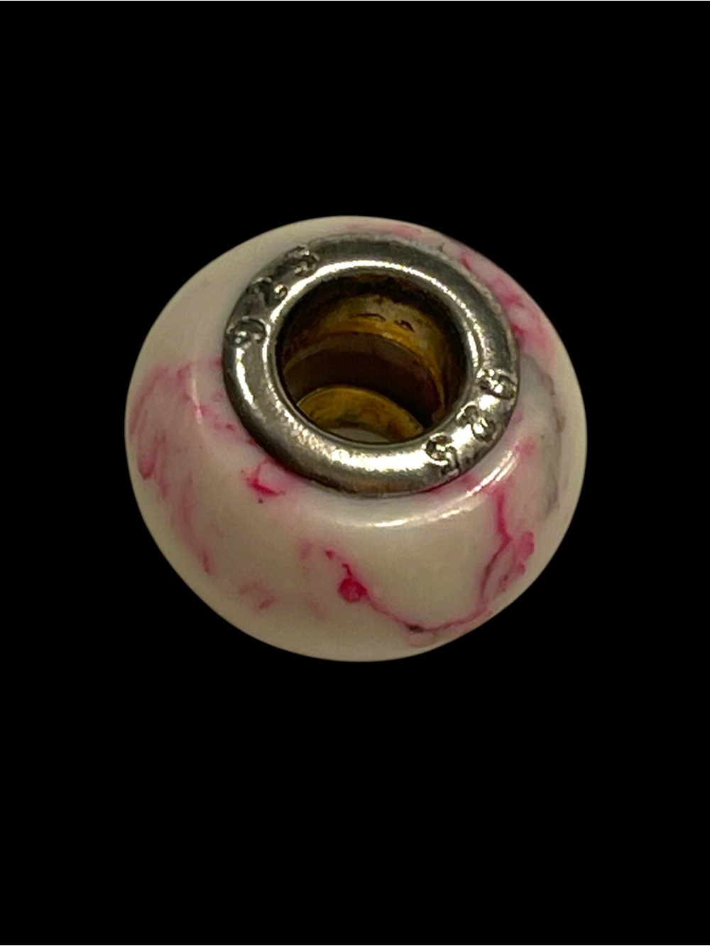 Pink and White Marble Glass Charm Bead